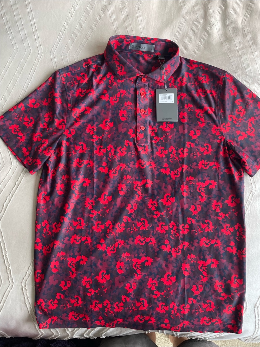 $120 NWT G/FORE Red and Black Floral-Pattern Polo Large GMP000056
